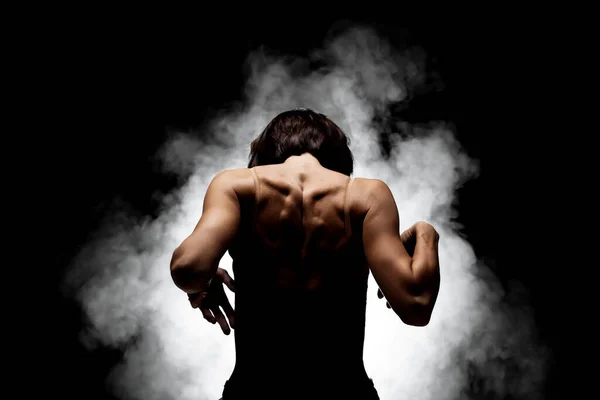 Half Silhouette Modern Ballet Dancer Posing Dark Background Smoke — Stock Photo, Image