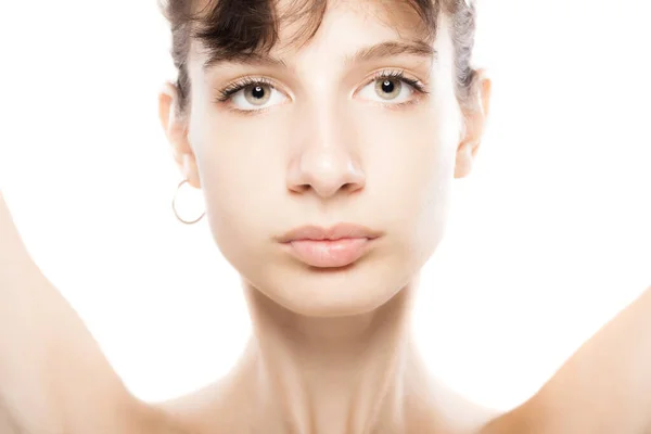 Magnifique Portrait Jeune Fille Studio Regardant Caméra — Photo