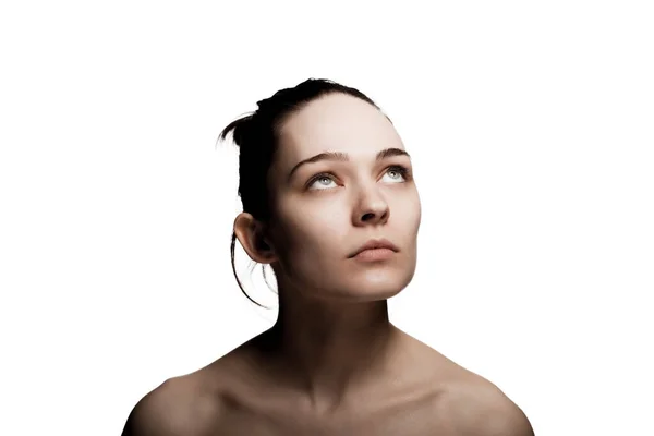 Студийный Портрет Красивой Молодой Женщины Белом Фоне — стоковое фото