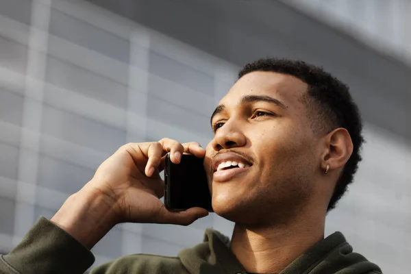 Young African American Man Casual Outfit Standing Talking Phone — Foto Stock