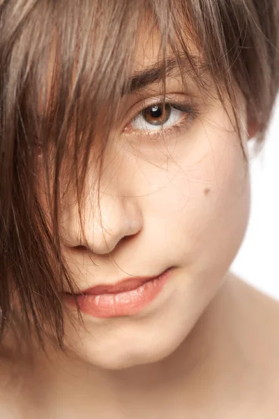 Hermosa Chica Retrato Moda Expresión Facial Seria Positiva —  Fotos de Stock