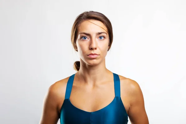 Portrait Sports Girl Female Runner Gray Background — Stockfoto