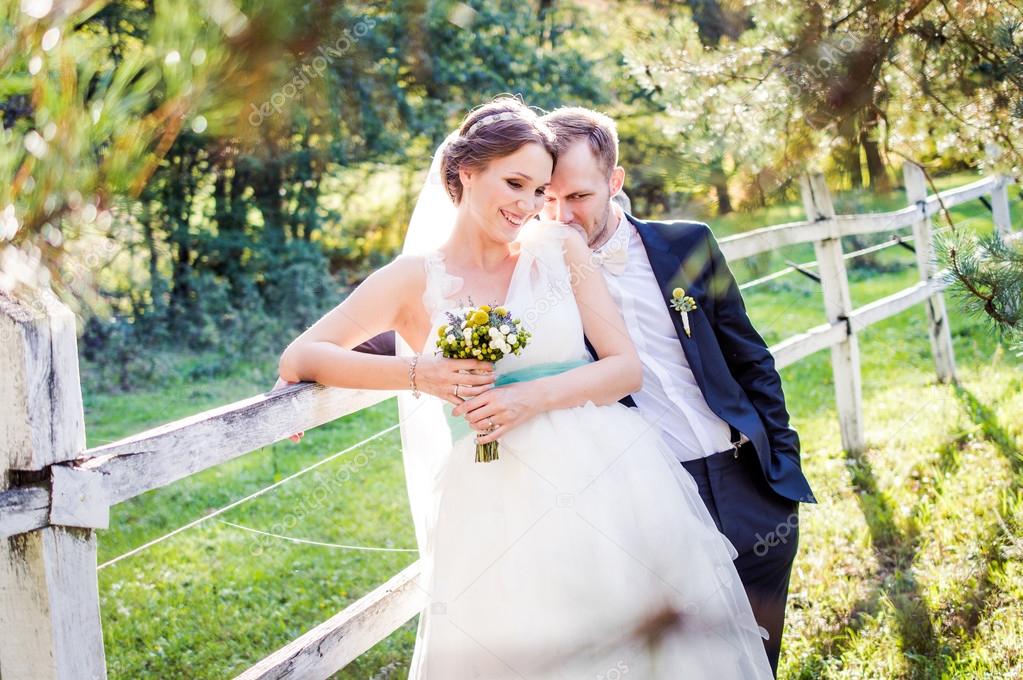 Happy young bride and groom