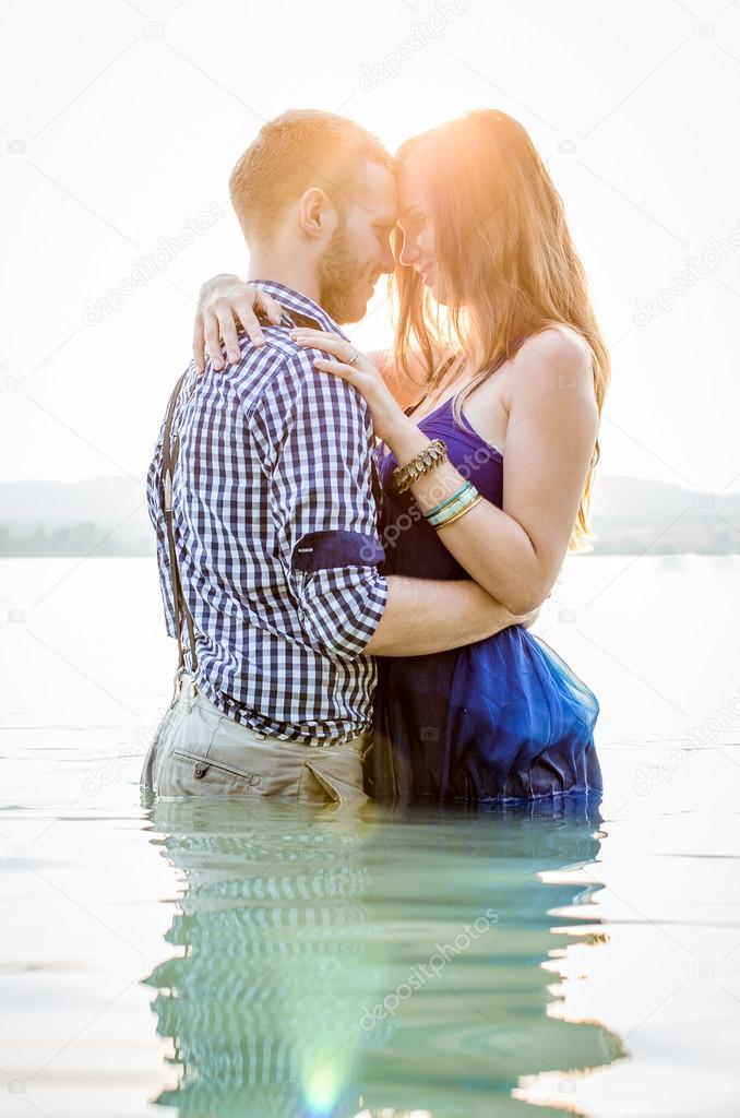 Attractive young couple kissing