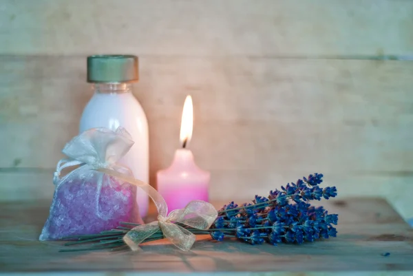 Red candles in spa salon — Stock Photo, Image