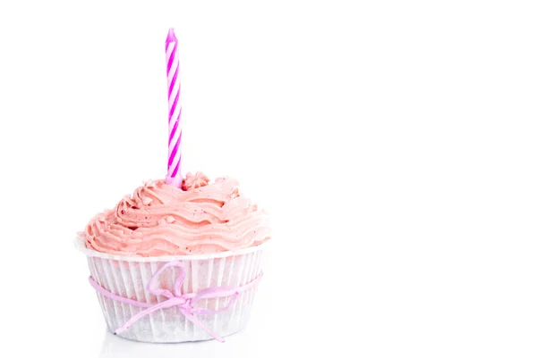 Un cupcake d'anniversaire rose — Photo