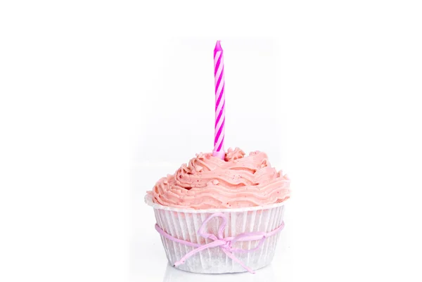 Een roze verjaardag cupcake — Stockfoto