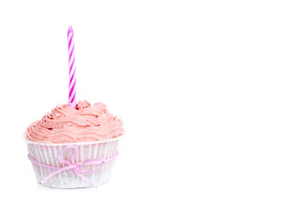 Um cupcake de aniversário rosa — Fotografia de Stock