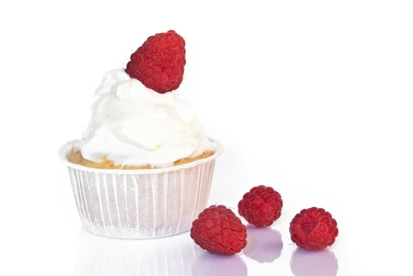クリームとラズベリーのカップケーキ — ストック写真