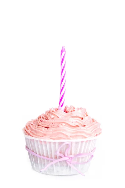 Um cupcake de aniversário rosa — Fotografia de Stock