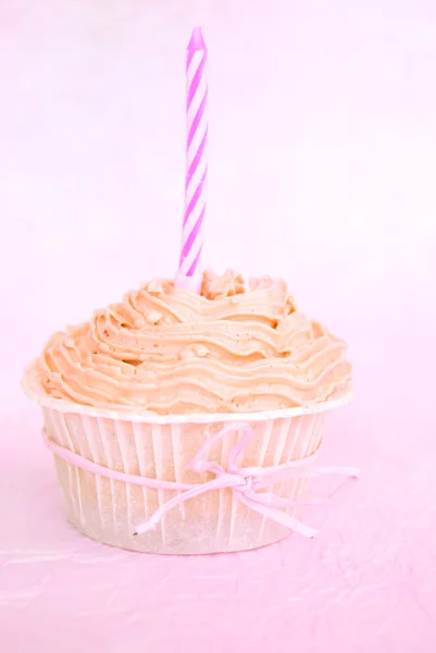 A pink birthday cupcake — Stock Photo, Image