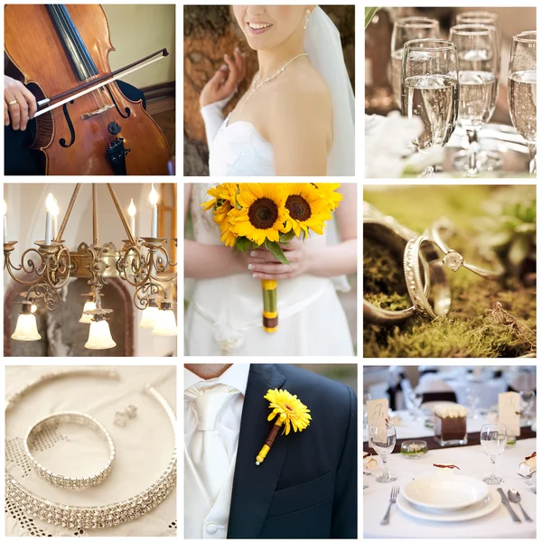 Koláž z devíti svatebních fotografií — Stock fotografie
