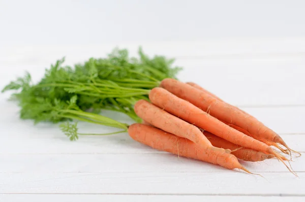 Bunch orange carrots with green leaves isolated over white — Stock Photo, Image