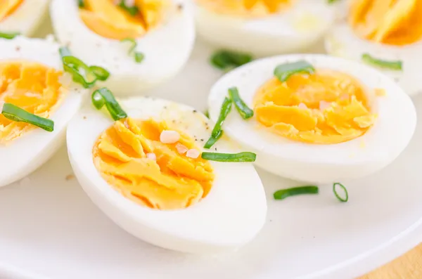 Boiled eggs on plate — Stock Photo, Image