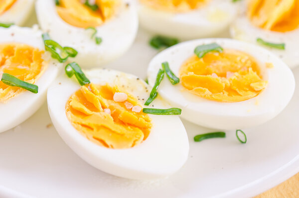 Boiled eggs on plate