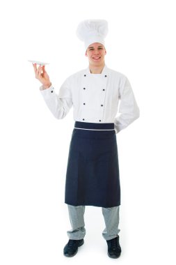 Portrait of happy smiling cook in chefs hat and uniform
