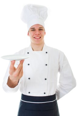 Portrait of happy smiling cook in chefs hat and uniform