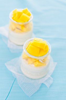 Panna cotta mango tatlı sos ile
