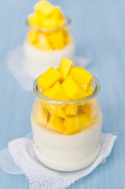 Panna cotta mango tatlı sos ile