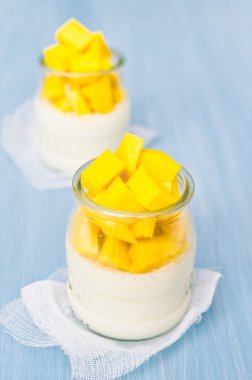 Panna cotta mango tatlı sos ile