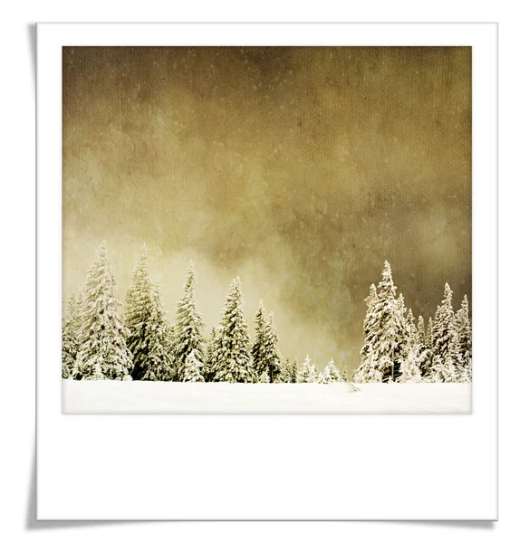 Winter Landscape in instant photo frame with Merry Christmas text — Φωτογραφία Αρχείου