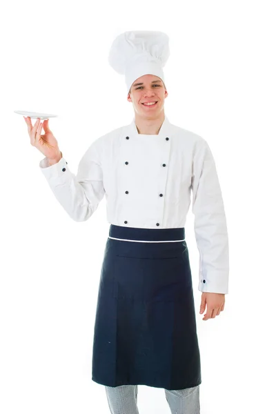 Πορτρέτο του ευτυχής χαμογελαστοί μάγειρας σε καπέλο του σεφ και ομοιόμορφη — Φωτογραφία Αρχείου