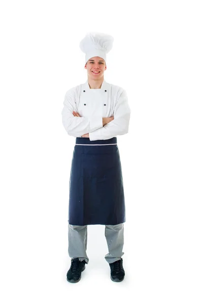 Ritratto di cuoco felice sorridente in cappello da chef e uniforme — Foto Stock