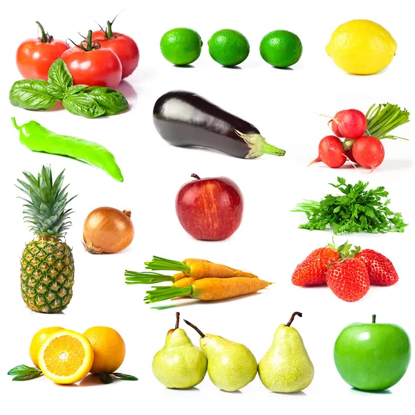 Set of fruits and vegetables isolated on white background — Stock Photo, Image