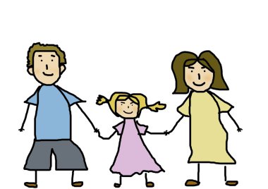 Elele ve birlikte gülümseyerek mutlu bir aile