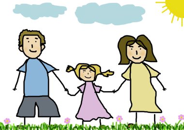Elele ve birlikte gülümseyerek mutlu bir aile