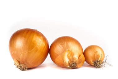 Beyaz arka plan üzerinde izole üç soğan