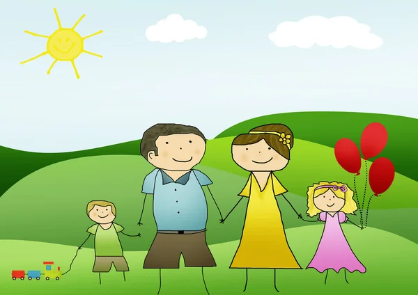 Happy family holding hands and smiling together — Stock Photo, Image