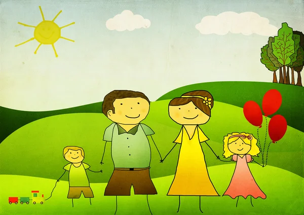 Happy family holding hands and smiling together — Stock Photo, Image