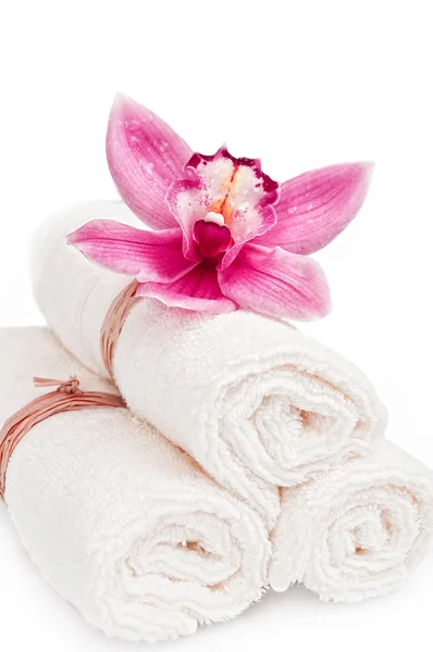 Flower and towel rolls-close up — Stock Photo, Image