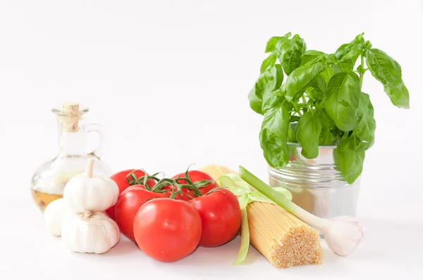 Pasta ingredients isolated on white background — Stock Photo, Image