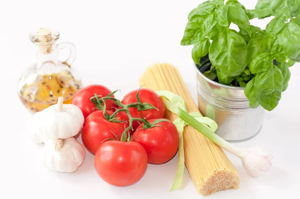 Pasta ingredients isolated on white background — Stock Photo, Image