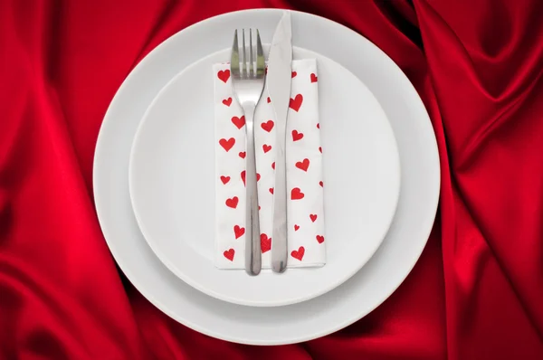 Romantic Dinner.Place setting for Valentine's Day — Stock Photo, Image