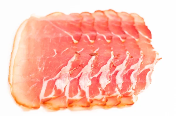 Fresh sliced bacon isolated on white background — Stock Photo, Image