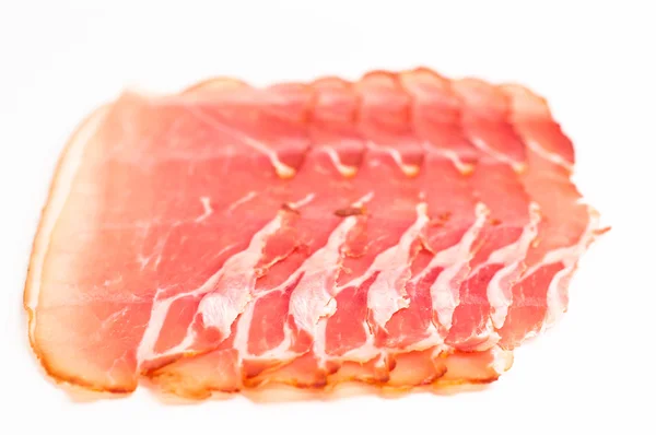 Fresh sliced bacon isolated on white background — Stock Photo, Image