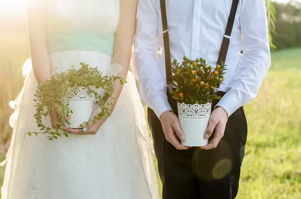 Braut und Bräutigam am Hochzeitstag — Stockfoto