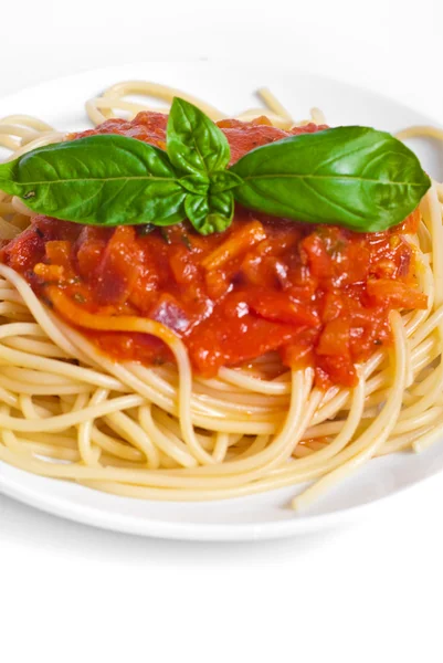 Spaghetti met tomatensaus — Stockfoto