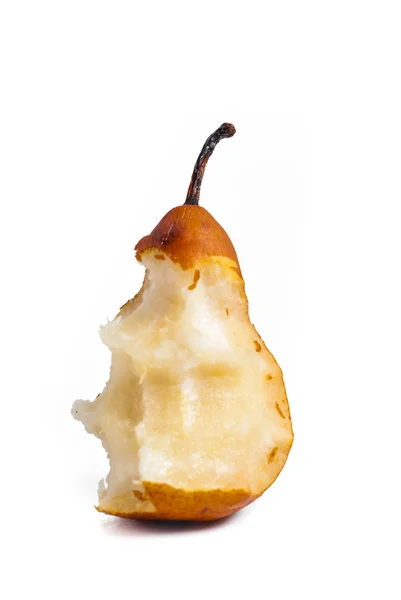 白い背景上に分離されて半分食べ梨 ロイヤリティフリーのストック写真
