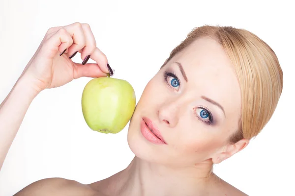 Frau mit Apfel — Stockfoto