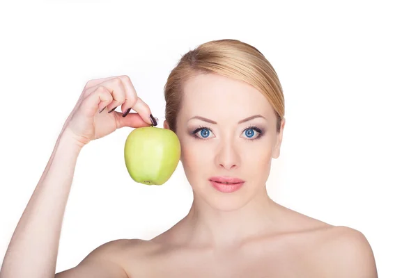 Frau mit Apfel — Stockfoto