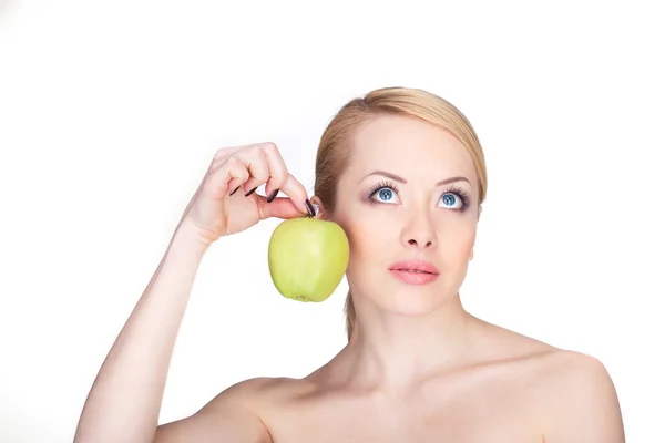 Frau mit Apfel — Stockfoto