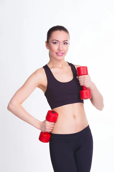 Mujer con mancuernas — Foto de Stock