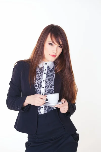 Picture of happy businesswoman with cup of coffee — Stock Photo, Image