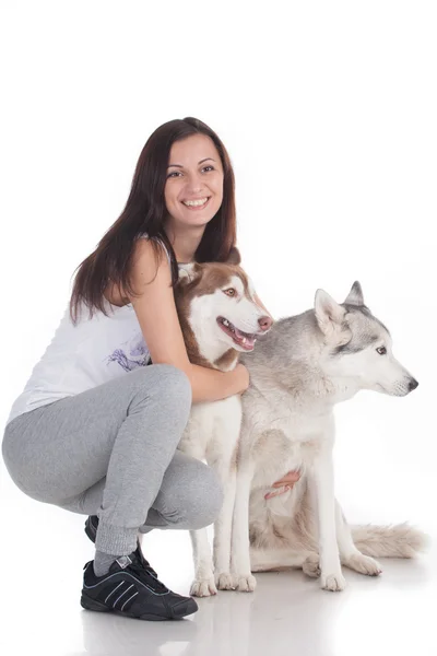 Eigenaar met haar hond — Stockfoto