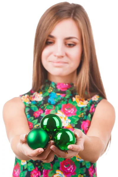 Young woman with christmas ball — Stock Photo, Image