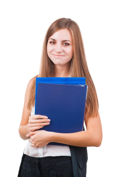 Young attractive businesswoman with folders — Stock Photo, Image